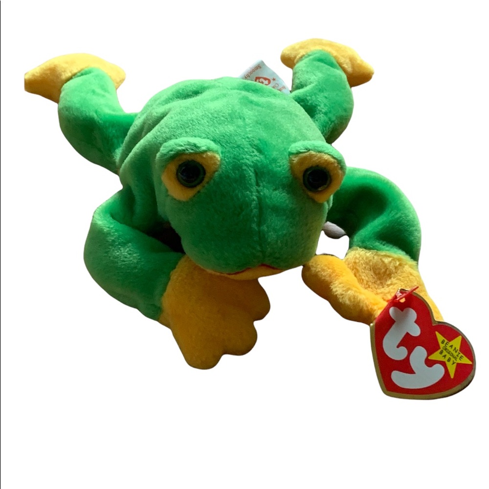Ty Beanie Baby SMOOCHY Plush Green and Orange Frog Original